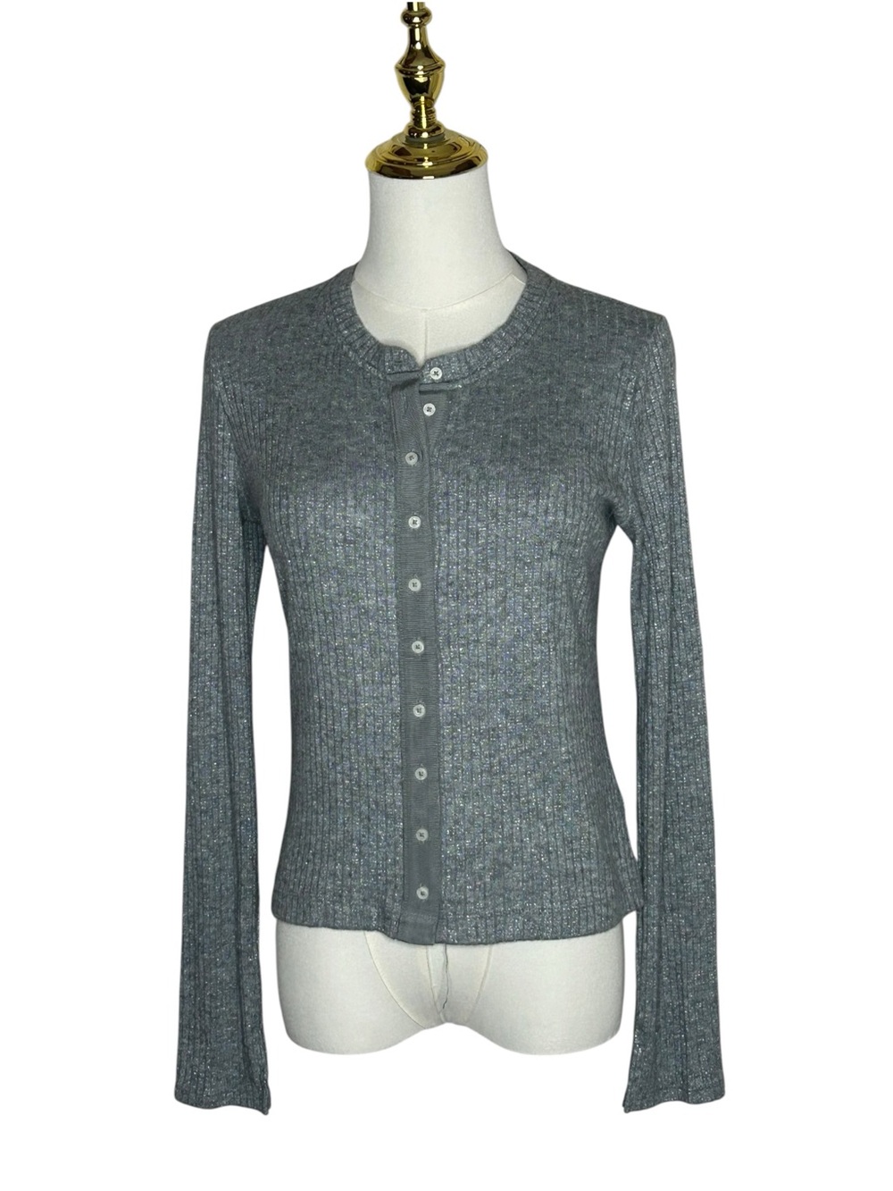 aerie Ribbed Shimmer Button-Up Cardigan French Girl Sz M Minimalist Chic EUC